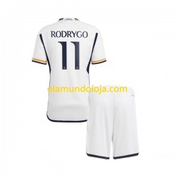 Camisola Real Madrid Rodrygo Goes 11 Criança Equipamento Primeiro 2023-2024 Manga Curta
